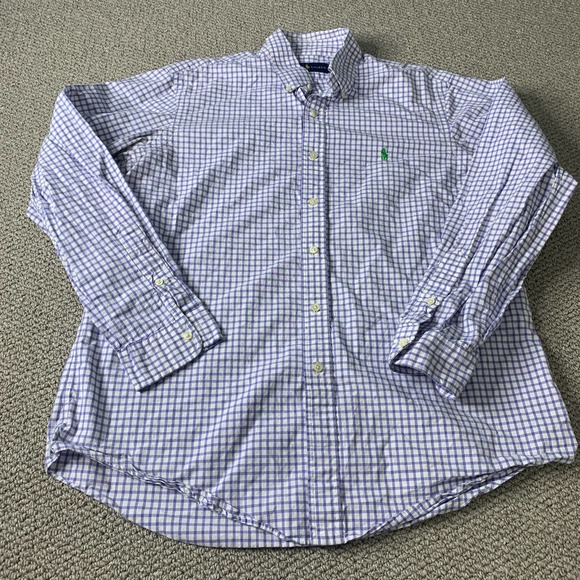 Ralph‎ Lauren Mens Shirt Size Large Purple Checkered Long Sleeves Button Down - Picture 1 of 11
